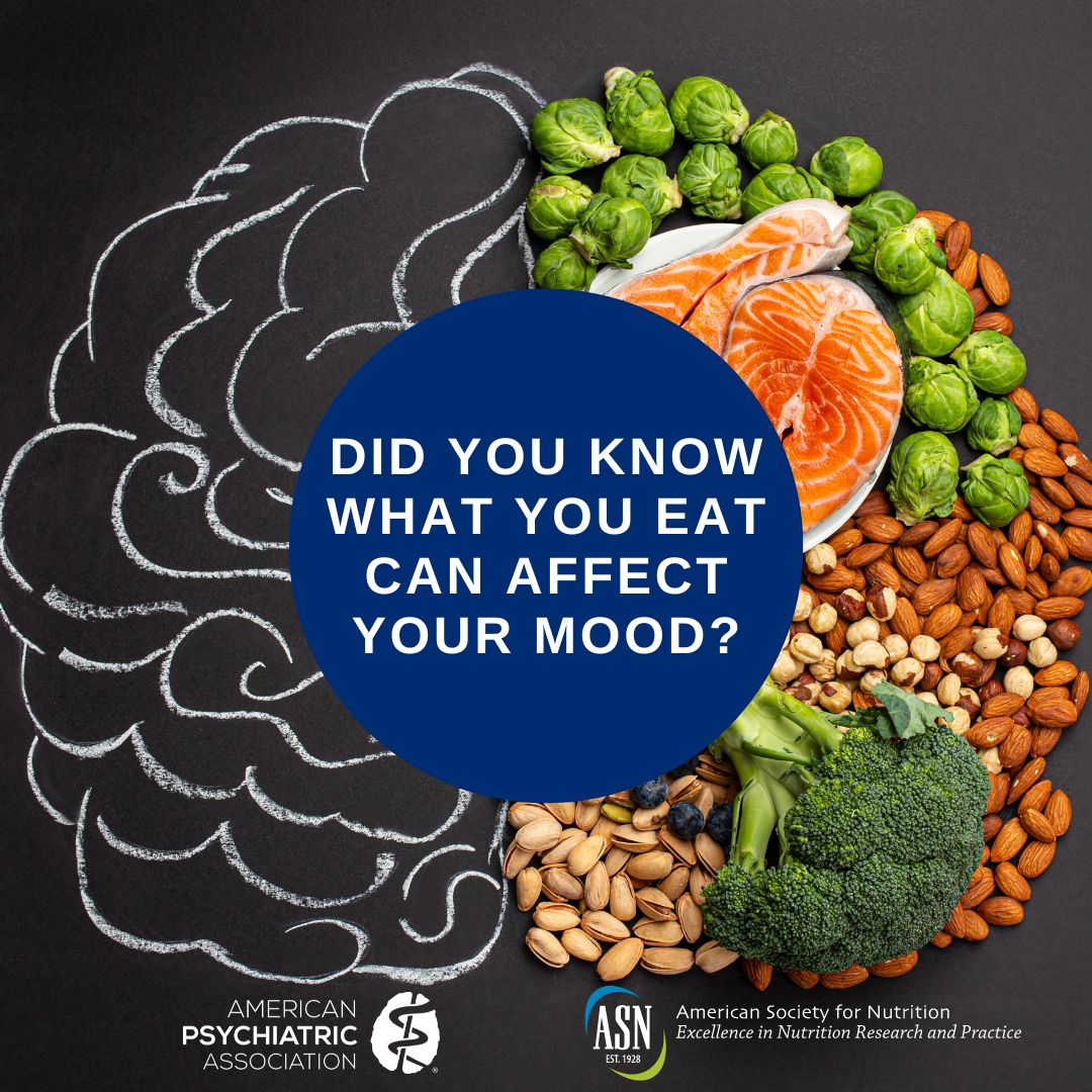 Did you know that what you eat can affect your mood? American Psychiatric Association Logo; American Society for Nutrition Logo