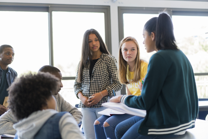 group of teens in school