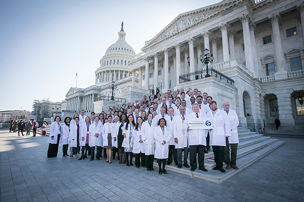 APA members pose for a photo on the steps of the U.S. Capitol during an APA Advocacy Conference