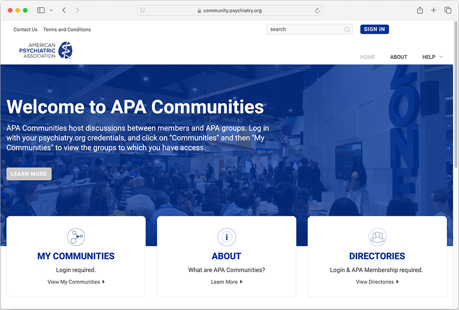 screenshot of the homepage of APA Communities online dashboard